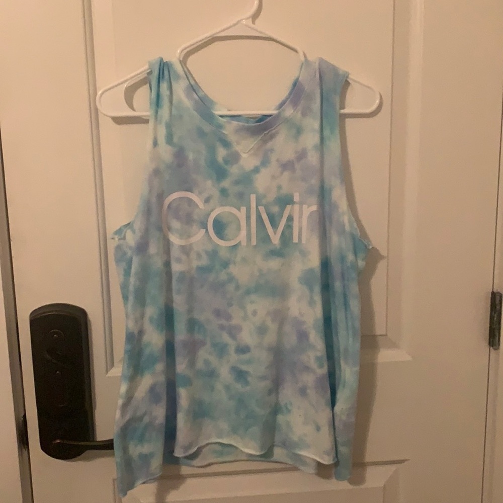Blue tie-dye Calvin Klein athletic shirt